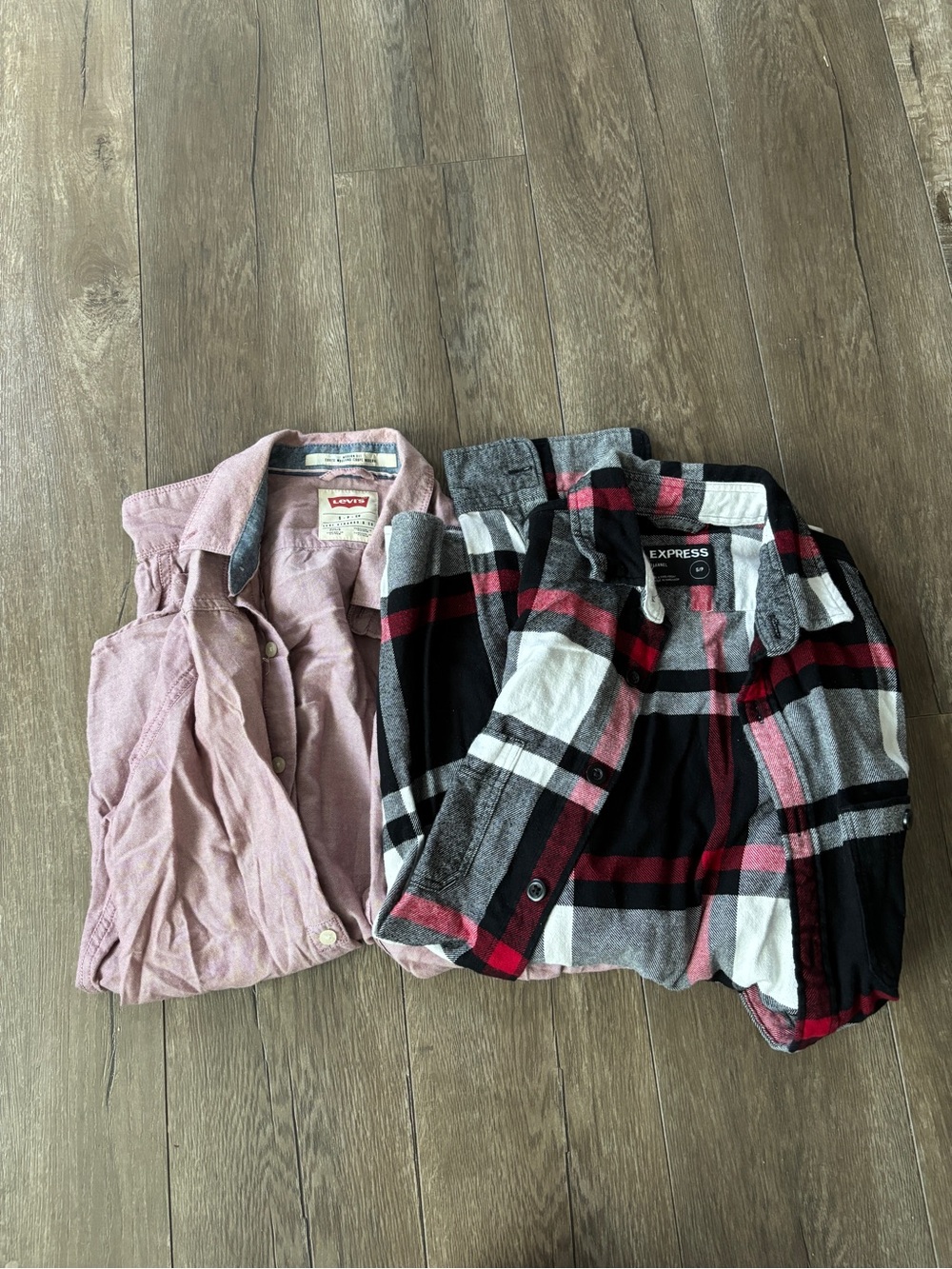 Express Black/Red/White Plaid Button-Down & Pink Casual Shirt - Express